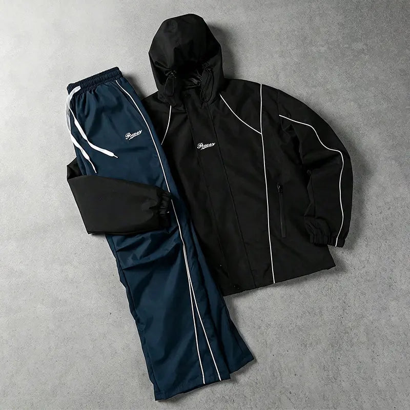 men's sweatsuit set Outdoor Windproof full zipper closure Jacket Stylish Hooded Athletic Coat Straight-Leg Casual pants para men 2 piece sets Athleisure Outfits Athleisure Tracksuit Set