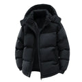 Men's Minimalist Polyester Winter Thick Windproof Warm Down Jacket - Casual Regular Fit, Zipper Front, Long Sleeves, Plain Solid Color, Cold Weather Outdoor Coat for Halloween, New Year Outdoors