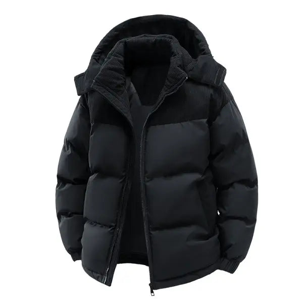 Men's Minimalist Polyester Winter Thick Windproof Warm Down Jacket - Casual Regular Fit, Zipper Front, Long Sleeves, Plain Solid Color, Cold Weather Outdoor Coat for Halloween, New Year Outdoors