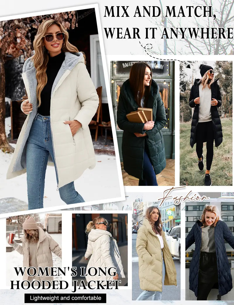【Restock】HEEKPEK Women's Hooded Long Sleeve Medium Length Down Jacket - Jackets for Women, Windproof Shell, Waterproof Coat, Slim Fit Ski Coat for Daily Commutes, Basic Style Casual Top #outdoorfun