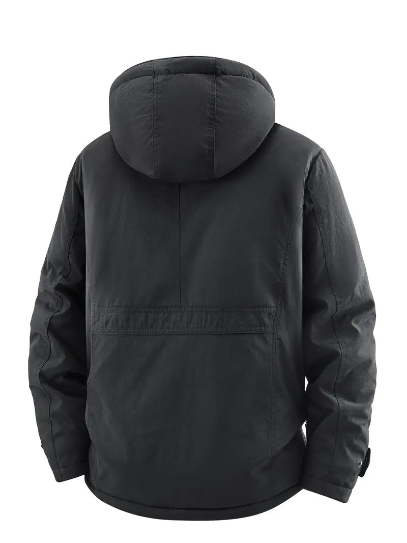 Men's Winter Fleece-Lined Jacket with Hood, Windproof & Waterproof Warm Casual Outerwear, Stylish and Comfortable Design Jacket for Cold Weather