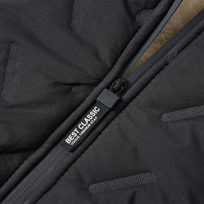 2026 New Stylish Menswear Men's Hooded Cotton-Blend Coat Jacket - Long-Sleeve, Plain, Casual, Warm Fleece-Lined Top with Ultrasonic Cotton Toothbrush Print, Fitted Cut, Medium Length, Attached Hood