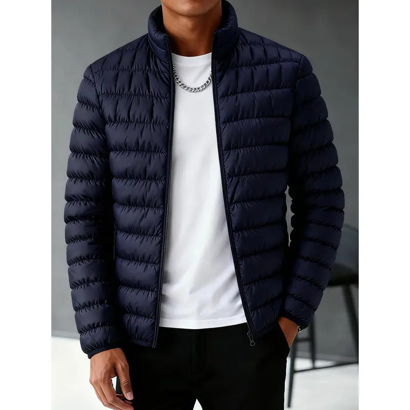 Functional Mensfashion Quilted Outerwear to Keep Warm, Slim‑fit Silhouette, Full‑zip Construction, Wind‑resistant Feature, Ideal for Traveling, Commuting and Various Cold‑season Casual Occasions