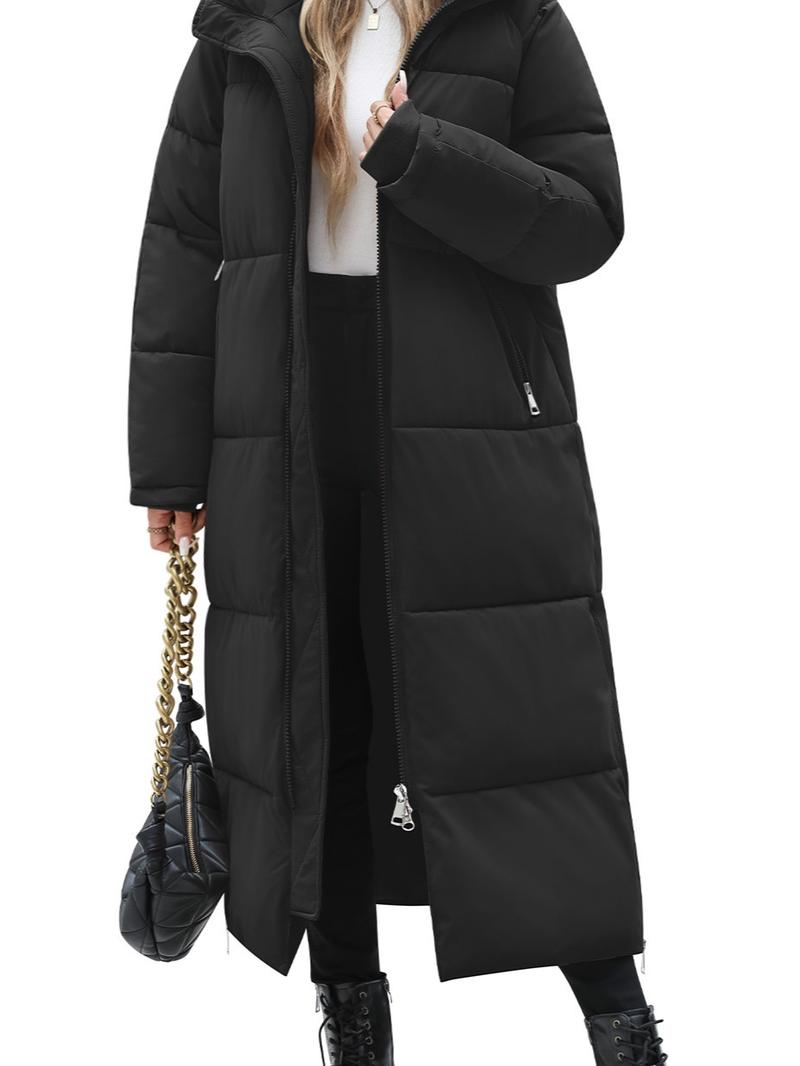 FASHORA Women Long Quilted Coat Hooded Maxi Length Long Sleeve Puffer Jacket Padded Coat Winter Outerwear Water-repellent