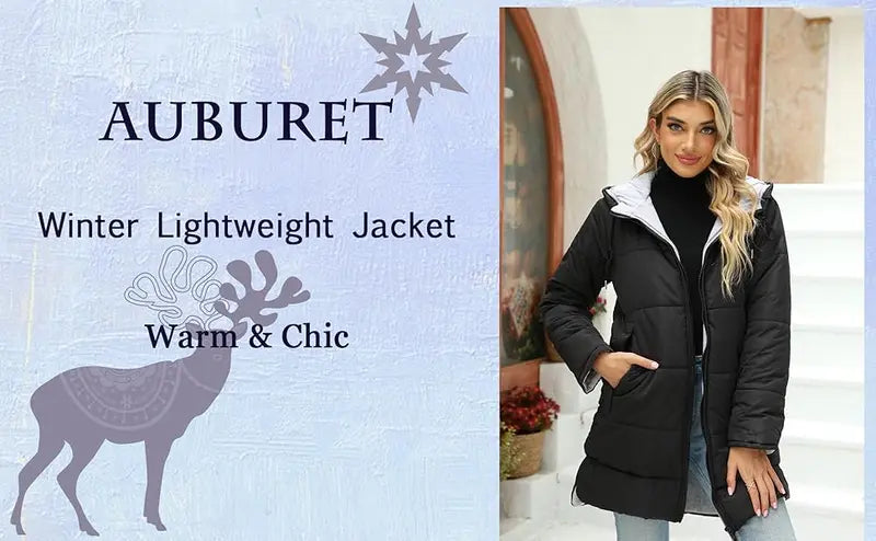 Imily Bela Womens Warm Puffer Down Jacket Hooded Winter Casual Lightweight Mid Quilted Coat with Pockets