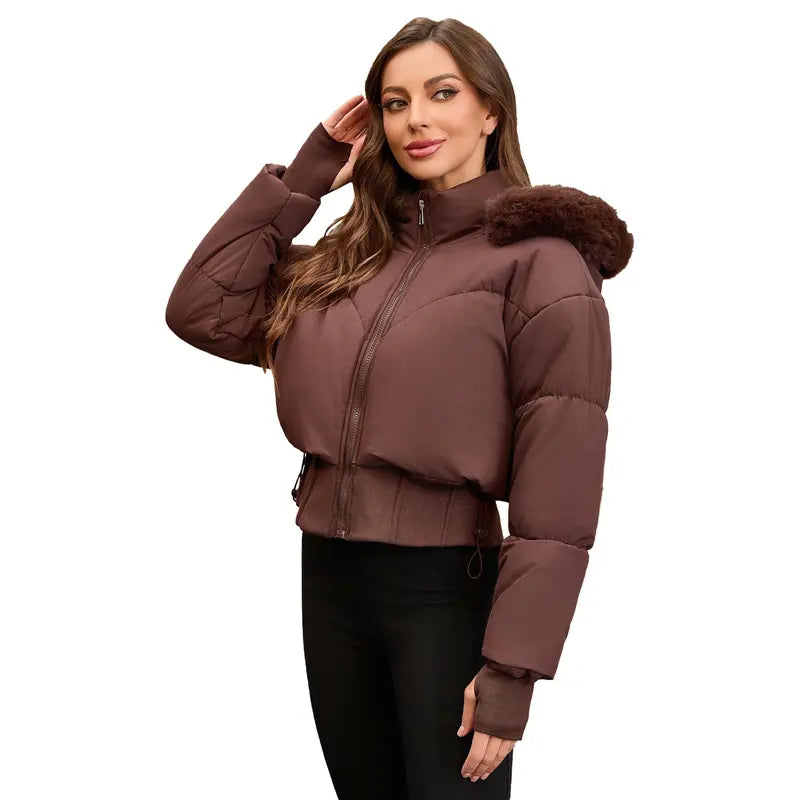 BIGWIG 2025 Fashion Women's Long-Sleeved Short Hooded Down Jacket - Fitted Stand-Up Collar, Quilted Filling, Zipper Closure, Basic Parka for Autumn-Winter Outings, New Year No Excess Bulk Design