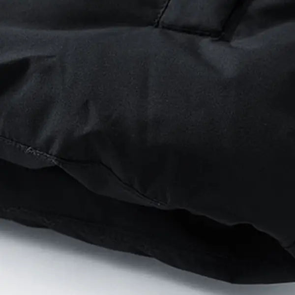 Men’s Black Stand-Collar Long-Sleeves Thick Insulated Woven Sports Jacket, Zipper Closure, Loose Fit - Ideal for Autumn/Winter Everyday Commuting