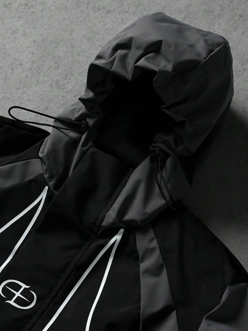 Men's Techwear Hooded Windbreaker - Loose Oversized Zip-Up Utility Coat with Adjustable Hood, Lightweight Cyberpunk Streetwear for Travel, Hiking, Daily Wear, Chic TikTok-Style Outerwear