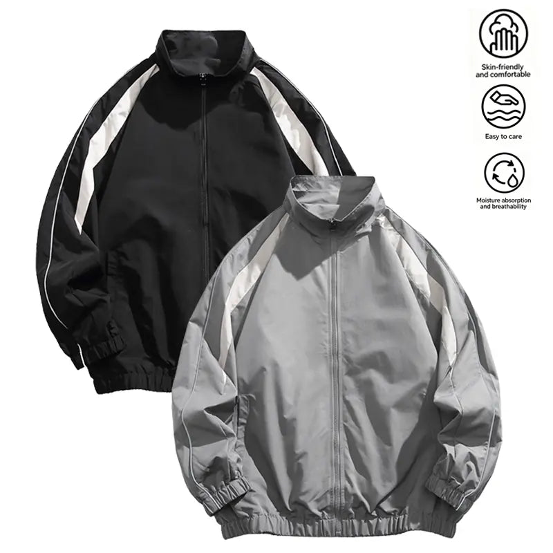 Men's Color Block Stand Collar Track Jacket, Full Zip Loose Fit Windbreaker, Breathable Easy Care Skin-Friendly Casual Streetwear Outerwear for Spring Fall Daily Wear