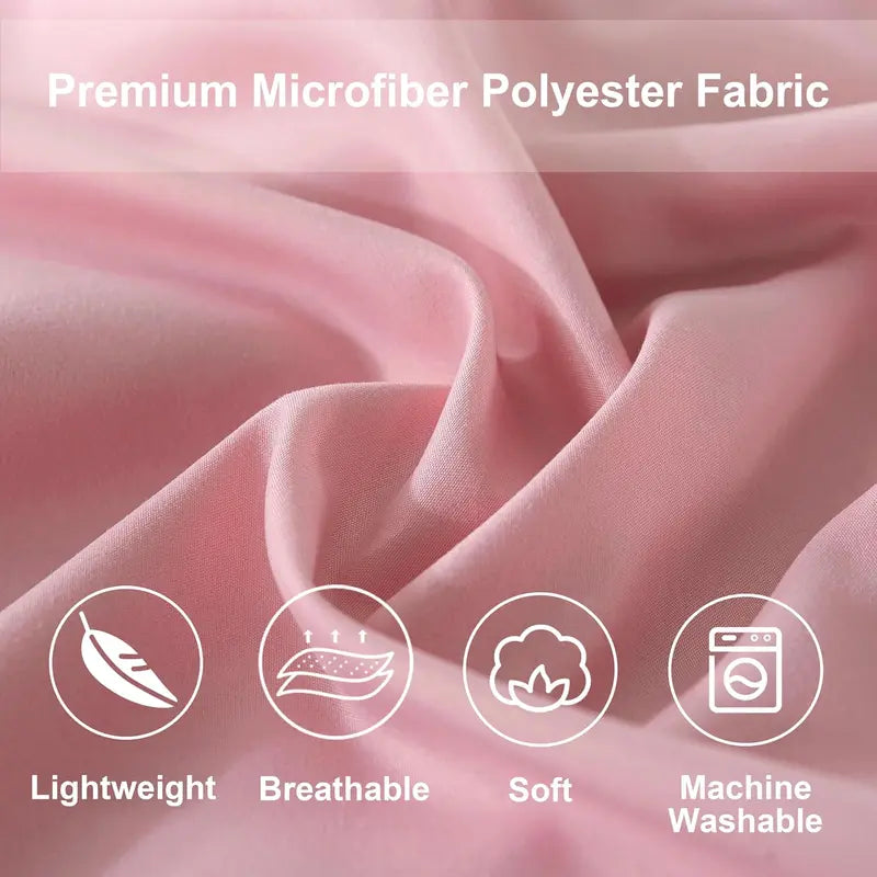 DOWNCOOL 7-Piece Comforter Set All Season Pink Down Alternative Bedding Set with Flat Sheet, Fitted Sheet, 2 Pillow Shams & Pillowcases, Soft Microfiber, OEKO-TEX Certified for Bedroom Home Decor