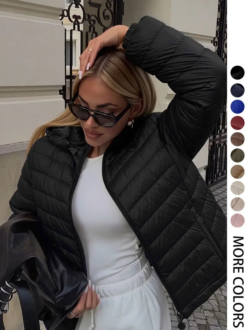 Women's Winter Lightweight Quilted Jacket Outerwear, Casual Fitted Design with Zipper, Plain Pattern, Perfect for Daily Commute and Fall/winter Wear