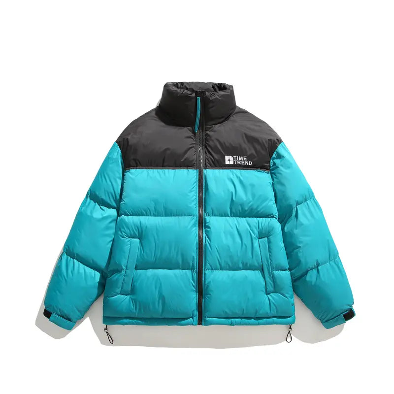 Men’s Winter Contrast‑Color Stand Collar Puffer Jacket, Windproof Warm Regular‑Fit Outer Coat, Casual Loose Outerwear for Daily Lifestyle & Outdoor Activities