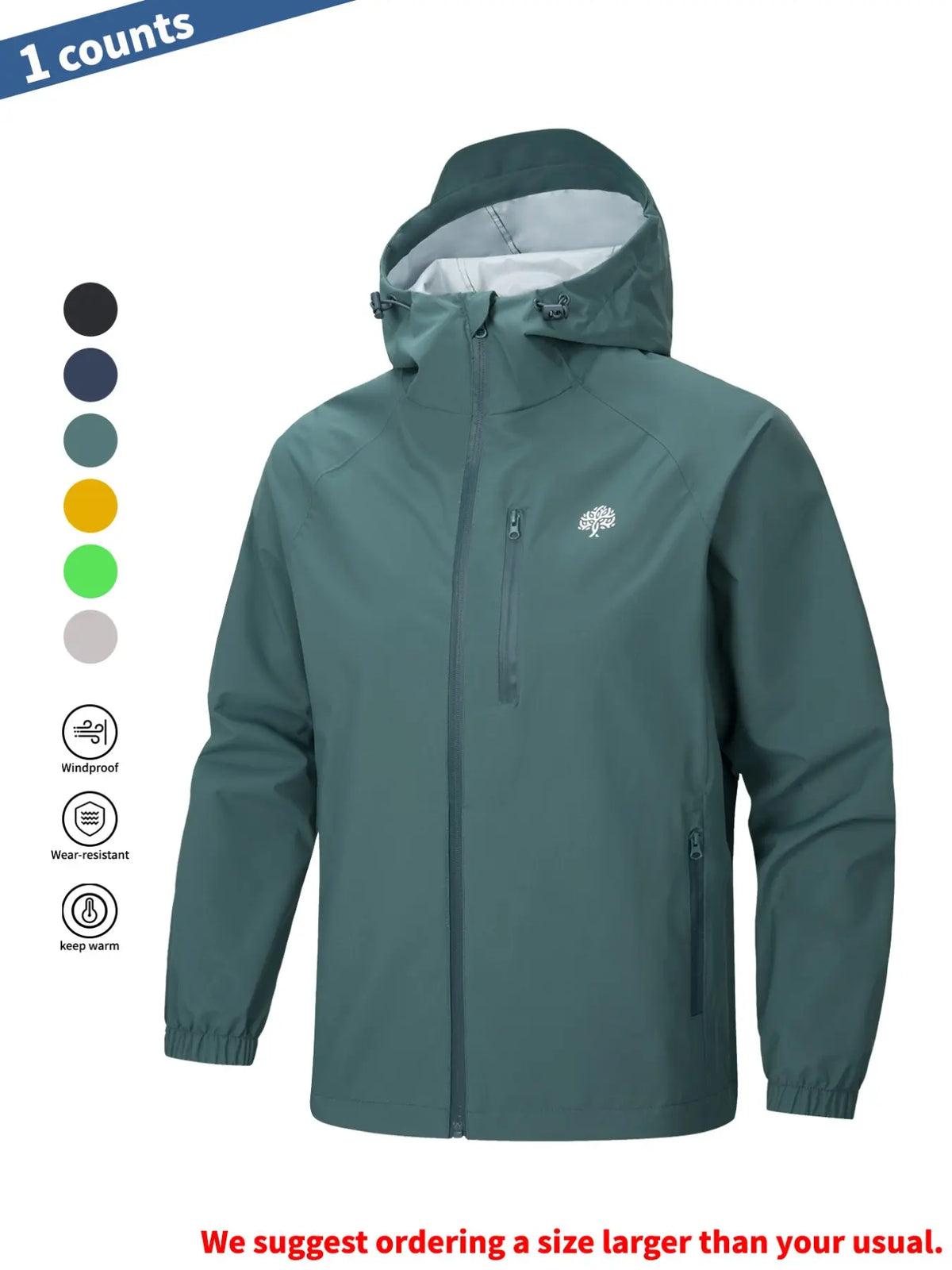 Men's Casual Sporty Hooded Jacket, Long Sleeve with Zipper & Pockets, Windproof & Waterproof, Lightweight & Soft, Ideal for Hiking, Cycling & Camping, Outerwear, Sports Casual Jacket
