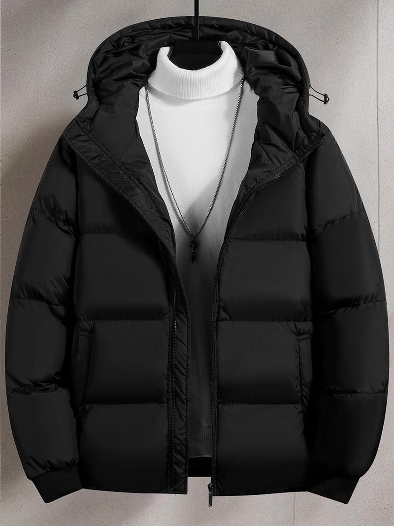 URMCZ Men's Regular-Fit Thick Warm Hooded Puffer Coat - Zip-Up, Long-Sleeve, Fitted, Outer Layer Style Keep Warm Real & Faux Fur Jacket, Padded Extra Coverage Winter Outerwear with Pocket, Casual Menswear for Oktoberfest, Beige/Black Boyfriend-Sty...