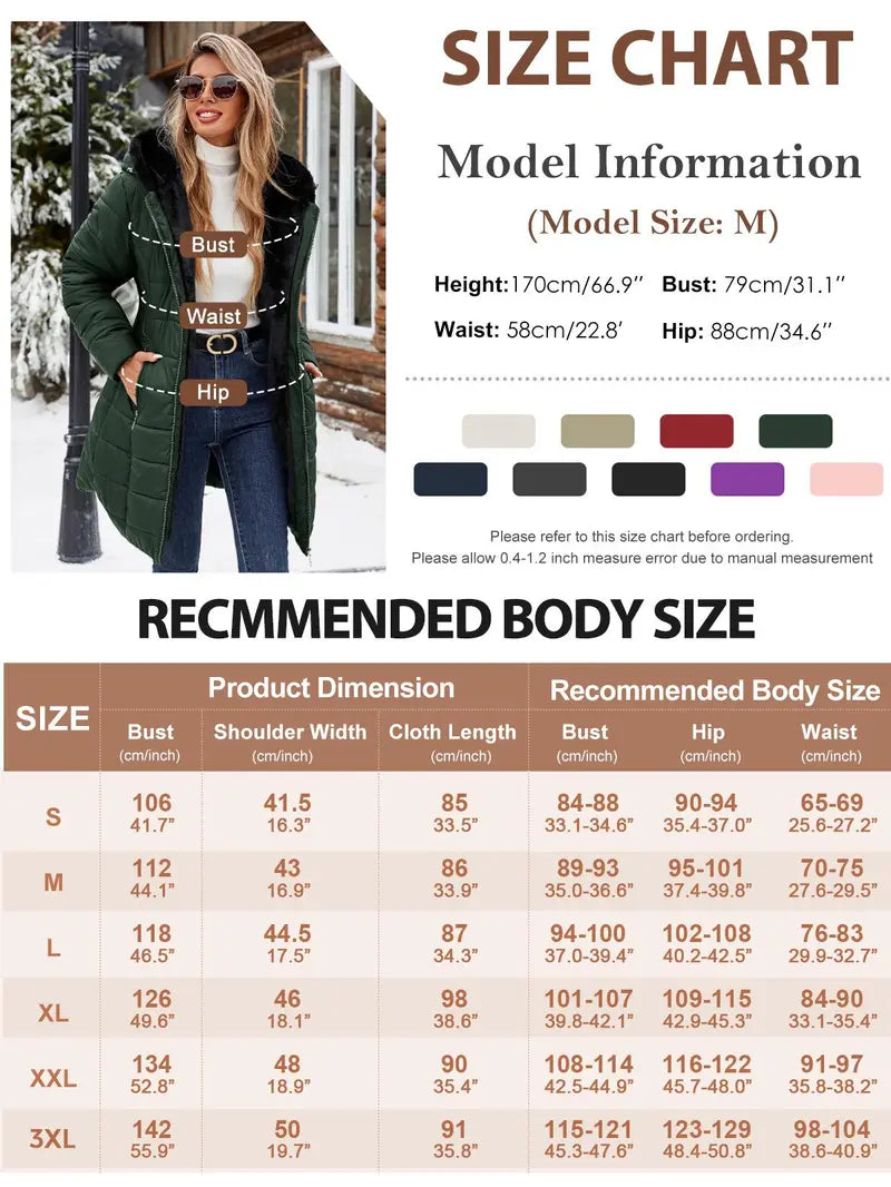 HEEKPEK Lady's Hooded Neck Fitted Long Sleeve Full Arm Down Fabric Jacket - Windproof, Waterproof, Fur-Lined, Zipper Front, Stylish Tops for Women for Commuting, Outdoor Activities