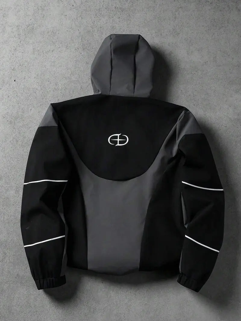 Men's Techwear Hooded Windbreaker - Loose Oversized Zip-Up Utility Coat with Adjustable Hood, Lightweight Cyberpunk Streetwear for Travel, Hiking, Daily Wear, Chic TikTok-Style Outerwear