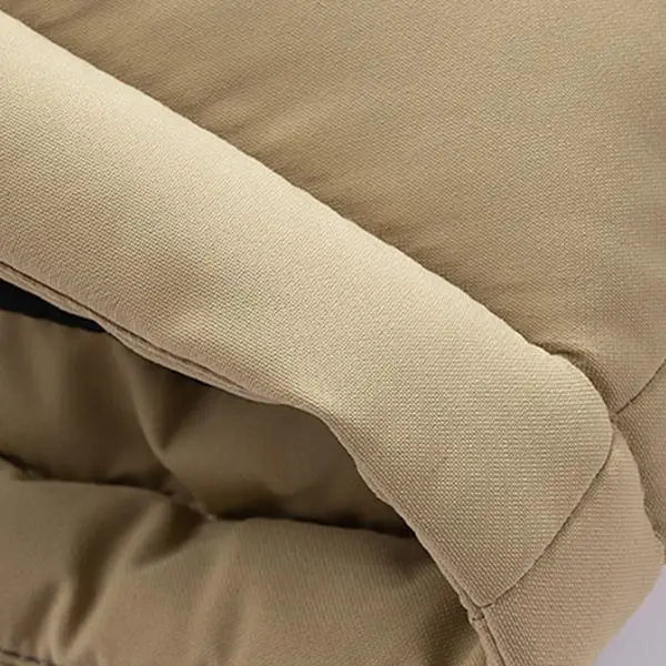 Unisex casual fleece-lined loose winter jacket with detachable hood; warm color-block cotton jacket; couples’ winter cotton apparel; windproof and cold-resistant; couples’ warm color-block cotton jacket; vintage-style outerwear in khaki, black, an...