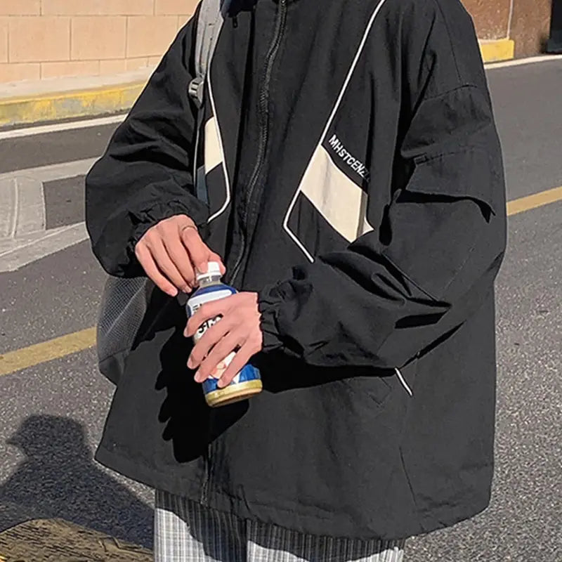 Gihuo Unisex Men Women Windbreaker Jacket Y2k Varsity Jackets Oversized Vintage 90s Jacket Casual Coats Tops Outerwear Long Sleeve Lightweight Unisex