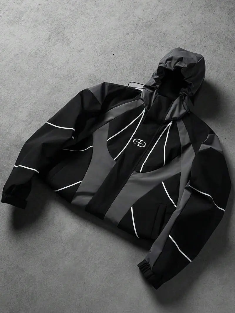 Men's Techwear Hooded Windbreaker - Loose Oversized Zip-Up Utility Coat with Adjustable Hood, Lightweight Cyberpunk Streetwear for Travel, Hiking, Daily Wear, Chic TikTok-Style Outerwear