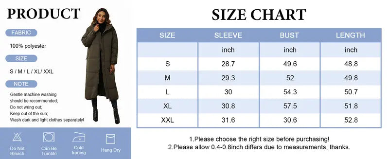 Danedvi Women's Long-Sleeve Soft Padded Quilted Hooded Neck Maxi Down Puffer Jacket - Ribbed Windproof Shell, Pocket, Zippered Closure, Chic Cold-Weather Outerwear, Holiday Gift, Fashionable Basic for Date Outings, Perfect Gift, Down Jacket