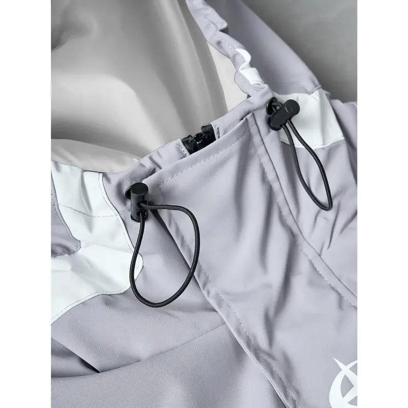 Men's Stylish Futuristic Techwear Windbreaker Coat - Long Sleeve, Grey & White Aesthetic, Trending Popular Clothes, Outdoor Stuff for Adults, Streetwear Top with Pockets for Spring