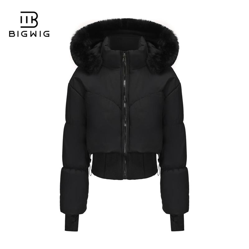 BIGWIG 2025 Fashion Women's Long-Sleeved Short Hooded Down Jacket - Fitted Stand-Up Collar, Quilted Filling, Zipper Closure, Basic Parka for Autumn-Winter Outings, New Year No Excess Bulk Design