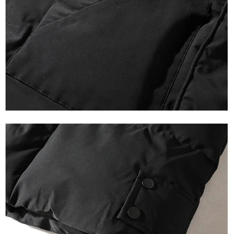 Men’s Winter Long Plain Puffer Jacket (Plus Size/Big & Tall) - Polyester-Filled Heavyweight Quilted Windproof Coat, Adjustable Drawstring Hood, Snap Buttons Hem, Zip-Up Street Chic Warm Jacket for Extreme Cold