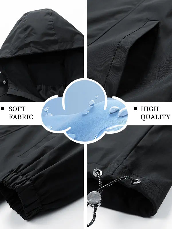 Men’s Loose-Fitting Long Sleeve Hooded Coats - Windproof, Waterproof Polyester Plain Tops with Adjustable Hem, Zip Up Closure, Casual Outdoor Menswear Outerwear for Everyday Wear (Beige, Black)