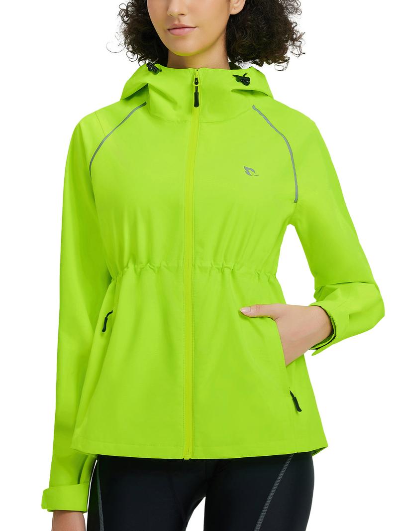 baleaf Women's Rain Jackets Waterproof Windbreaker Packable Lightweight Cycling Running Jacket Hiking Gear Reflective Hooded Travel Work Bike Walking Water Reactive JackeT