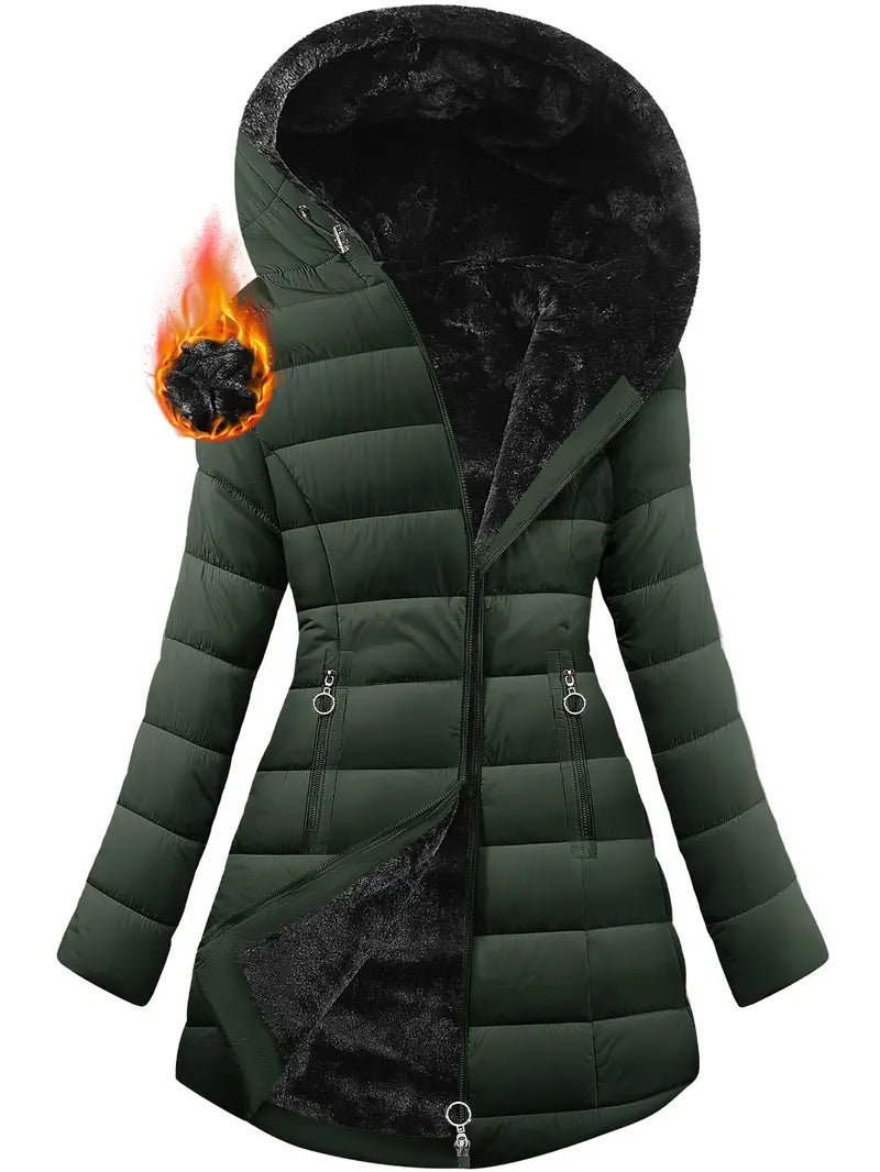 HEEKPEK Lady's Hooded Neck Fitted Long Sleeve Full Arm Down Fabric Jacket - Windproof, Waterproof, Fur-Lined, Zipper Front, Stylish Tops for Women for Commuting, Outdoor Activities