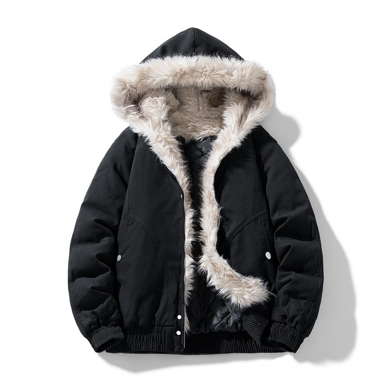 Men's Fur Collar Hooded Jacket Cotton Coat Winter Thick Warm Outerwear for Cold Weather Comfortable & Breathable