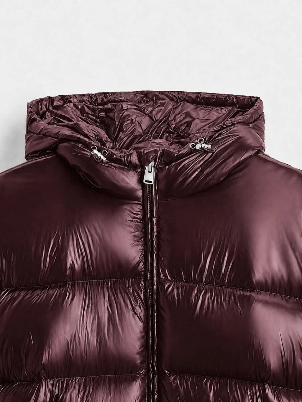 Men's Glossy Hooded Puffer Jacket, Full Zip Quilted Outerwear with Elastic Cuffs for Fall Winter Streetwear & Everyday Layering, Model Wears One Size Up for a Relaxed Look