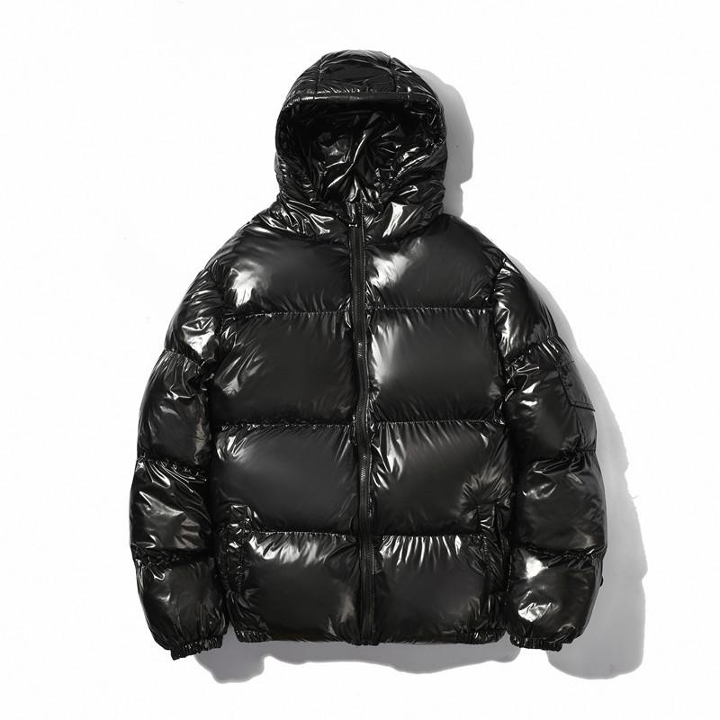 Mens Shiny Glossy Smooth Puffer Jacket - Zip-Up Hooded, Thick Cotton-Padded Menswear Garment, Ribbed, Windproof Thermal, Loose Fit, Clean Minimalist Stylish Casual Streetwear, Side Pockets for Cold Winter Comfort