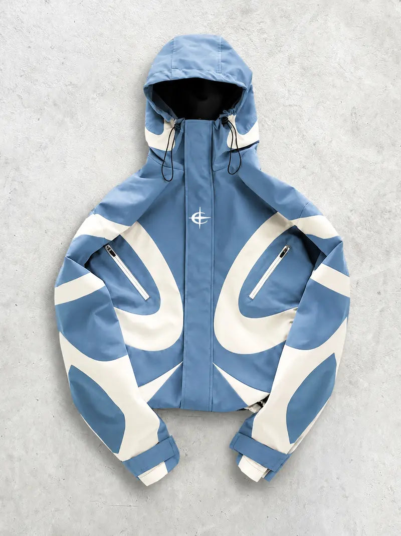 Men's Outdoor Streetwear Hooded Jacket, Techwear Color Block Windbreaker, Lightweight Water Resistant Zip Up Coat, Utility Pocket Casual Shell, Adjustable Hood, Urban Hiking Travel Motorcycle Fall Spring Outerwear, Men's Fashion Daily Wear, TrendyFit