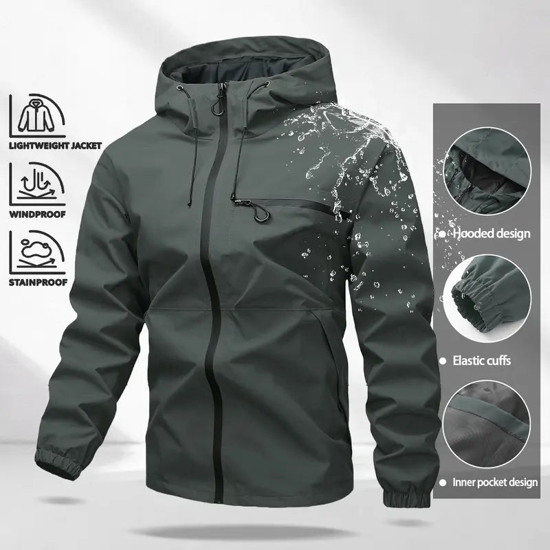 Unisex all-weather waterproof windproof jacket | Lightweight outerwear with a hood and adjustable brim, suitable for hiking and everyday wear, with adjustable cuffs—ideal for hiking and commuting
