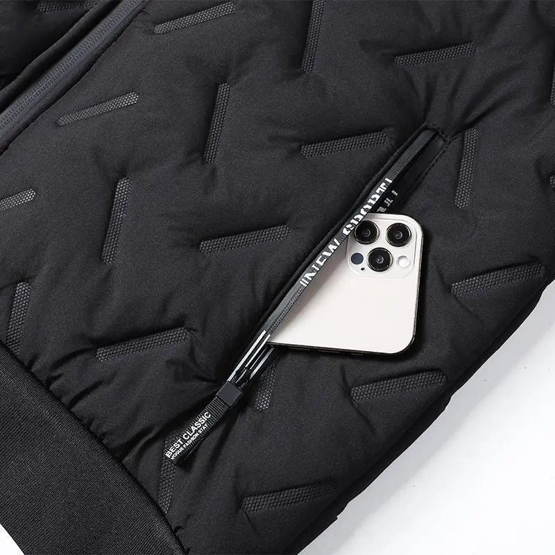 Men’s Basic Korean Woven Winter Hooded Jacket, Thick Warm Zip-Up Windproof Outerwear with Full Zipper Closure, Front Pockets, Suitable for Outdoor Sports, Commuting, Cold Weather Menswear Coats Long Sleeve Motocross Beige