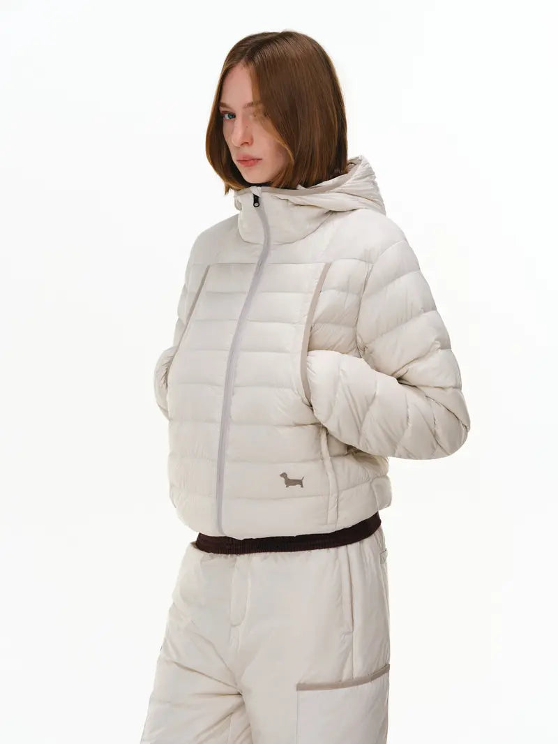PCLP 90% White Duck Down Hooded Puffer Jacket – Lightweight Ribbed Quilted Winter Coat, Warm Insulated Unisex Outerwear