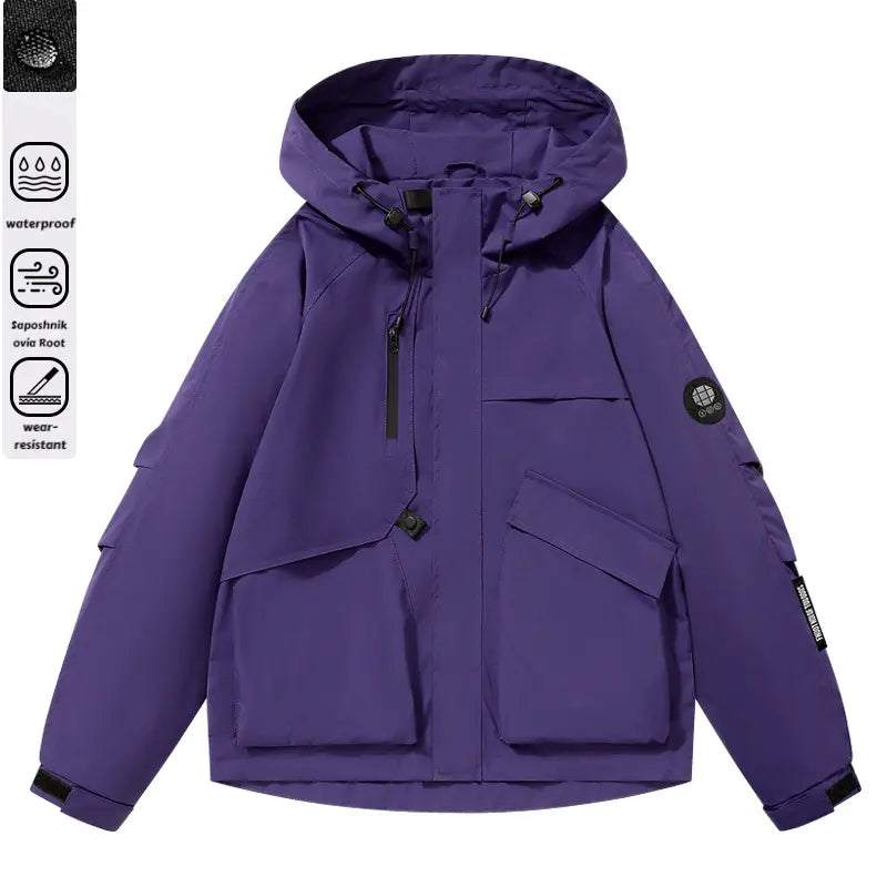 Men's Multi-Pocket Cargo Hooded Windbreaker Jacket - Functional, Water-Resistant Outdoor Coat for Cycling, Daily Travel, Hiking