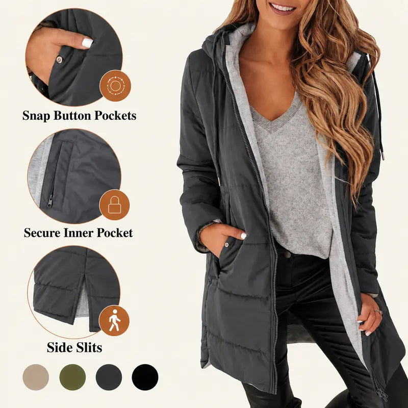 Imily Bela Womens Warm Puffer Down Jacket Hooded Winter Lightweight Mid Quilted Coat with Pockets