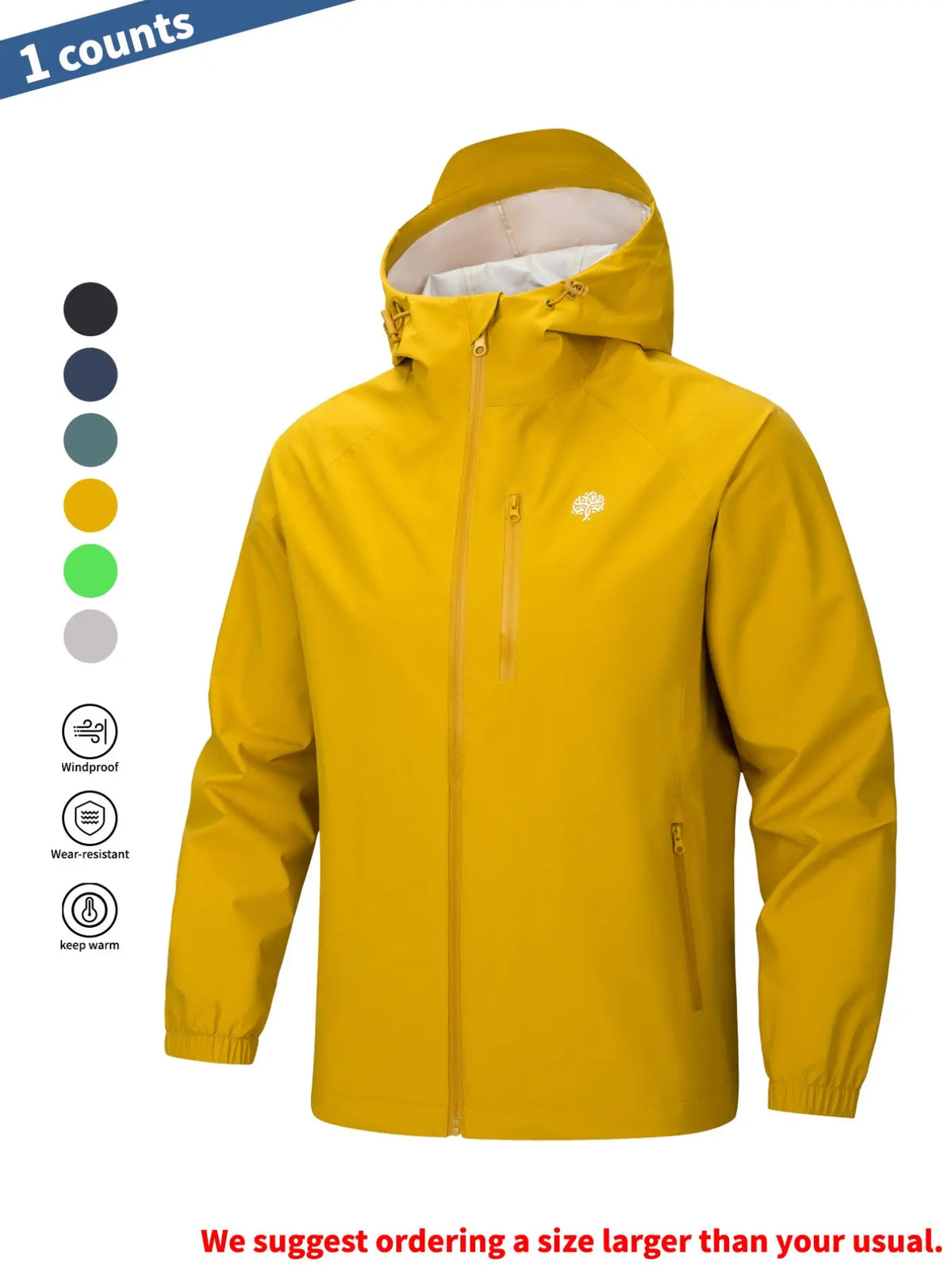 Men's Casual Sporty Hooded Jacket, Long Sleeve with Zipper & Pockets, Windproof & Waterproof, Lightweight & Soft, Ideal for Hiking, Cycling & Camping, Outerwear, Sports Casual Jacket