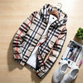 Men’s Spring Fall Lightweight Hooded Jacket, Zip-Up Windbreaker with Adjustable Drawstring, Stand Collar Option, Contrast Stripe Detail, Casual Plaid Outerwear in Khaki