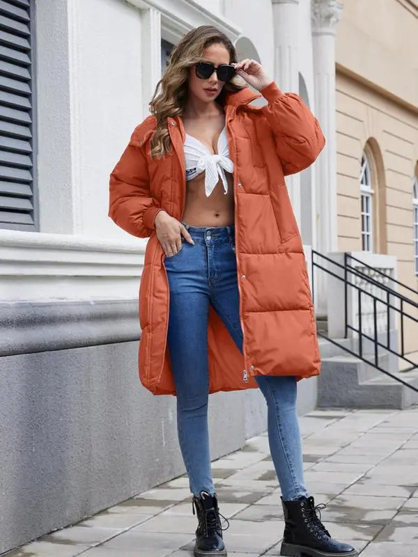 VVZ Women's Pink Button Front Full Zip Up Coat Trendy Warm Raglan Sleeve Outerwear for Daily Wear Puffer Jacket Hooded Coat Essential Winter Clothing Piece Style Tops Twist