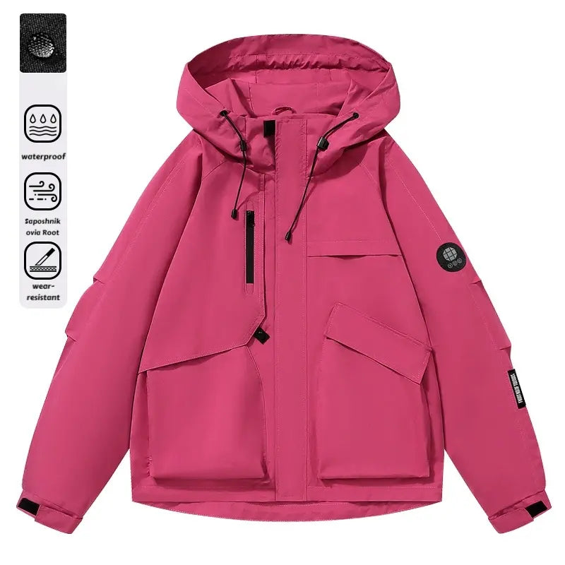 Men's Multi-Pocket Cargo Hooded Windbreaker Jacket - Functional, Water-Resistant Outdoor Coat for Cycling, Daily Travel, Hiking