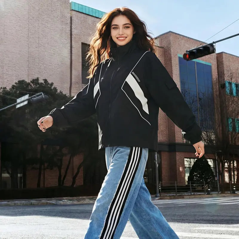 Gihuo Unisex Men Women Windbreaker Jacket Y2k Varsity Jackets Oversized Vintage 90s Jacket Casual Coats Tops Outerwear Long Sleeve Lightweight Unisex