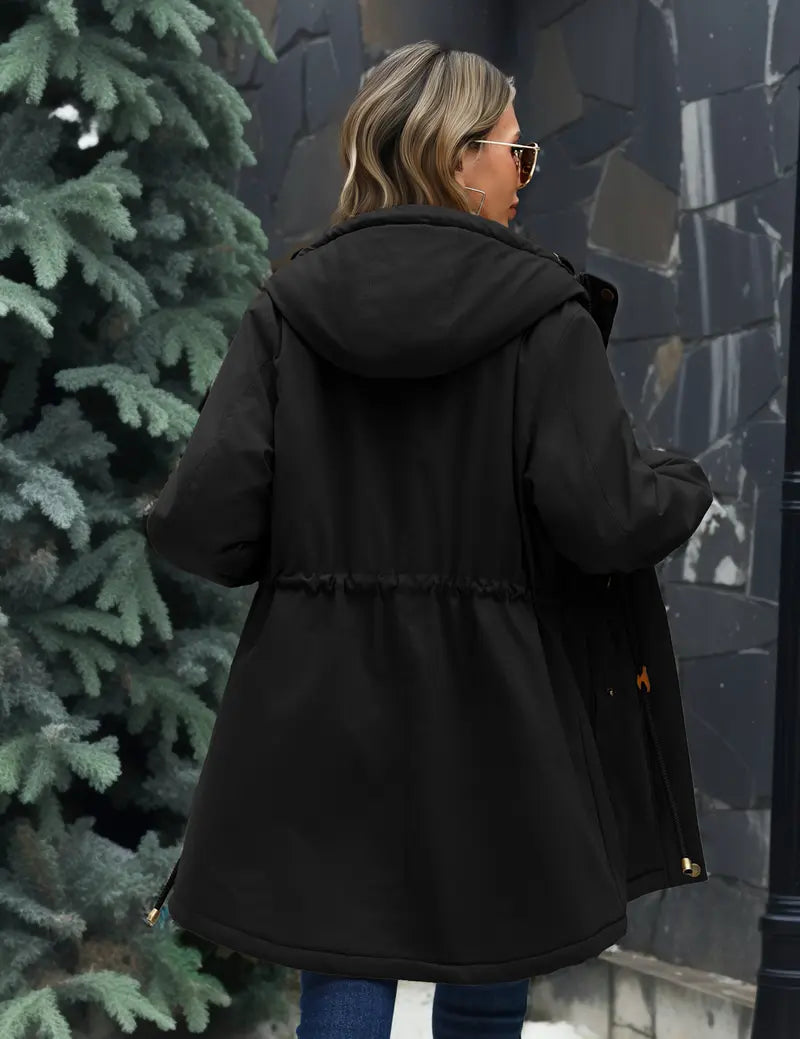 Parka Jacket Women Waterproof Fleece Lined Hooded Warm Winter Coat with Pockets for Daily Commute & Outdoor
