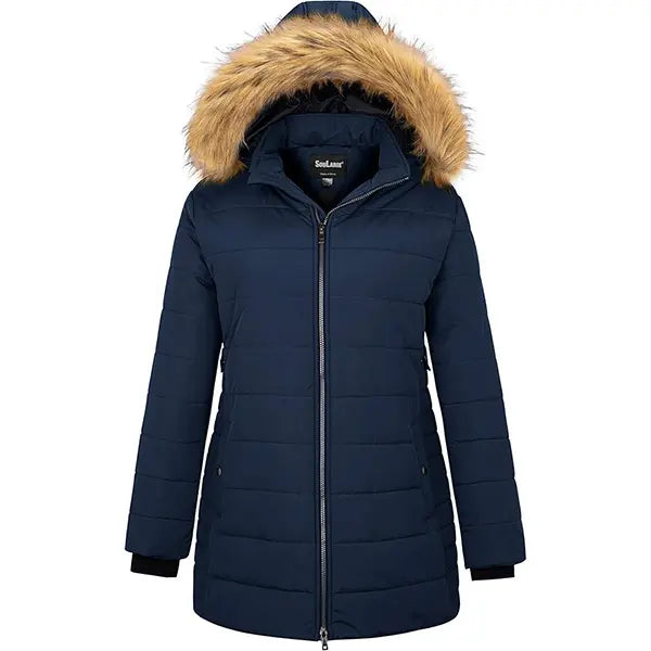 Women's Plus Size Quilted Mid-Length Polyester Puffer Coat - Long Sleeve, Water-Proof, Thick Keep Warm Jackets & Coats, Light Fabric, Flattering Fit Outerwear for Ladies