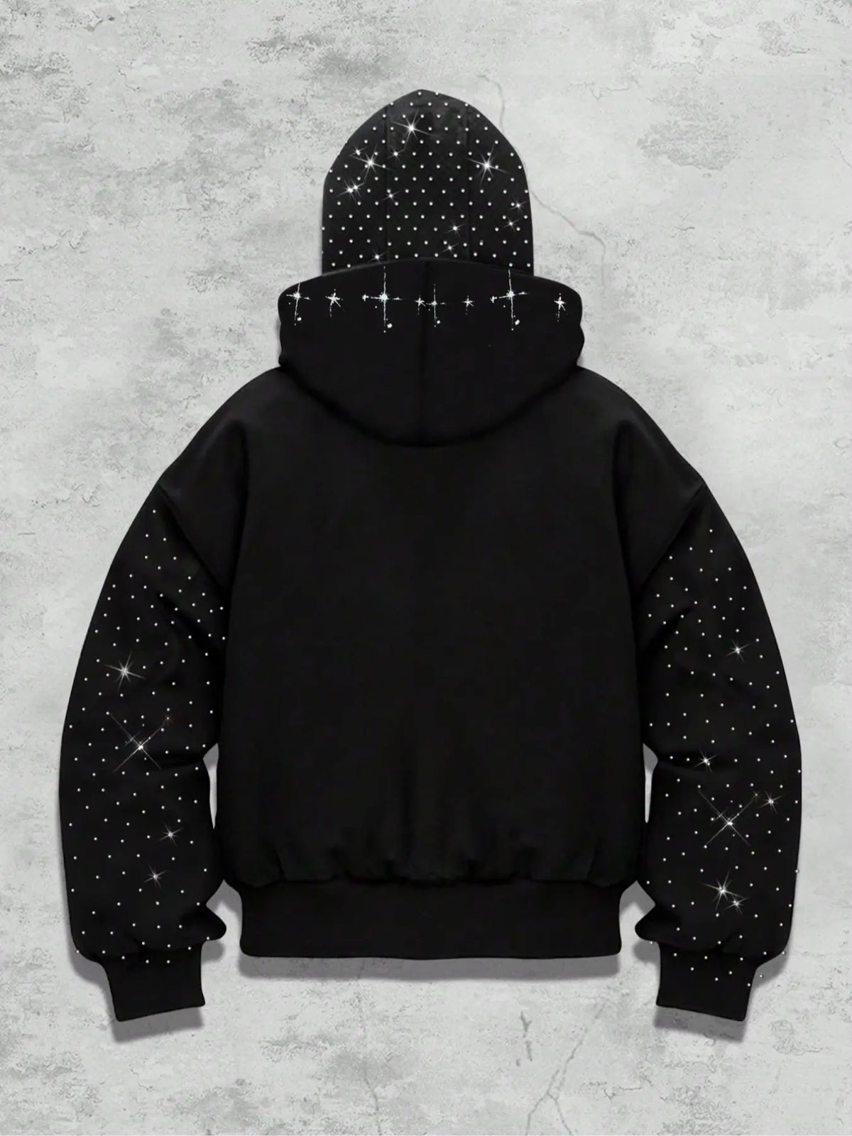 double hood rhinestone street casual loose men's zipper hoodie eye print sweatshirt, Graphic print hoodie autumn and winter fleece warm men and women brand Y2K jacket cool nightclub rock hip-hop music festival