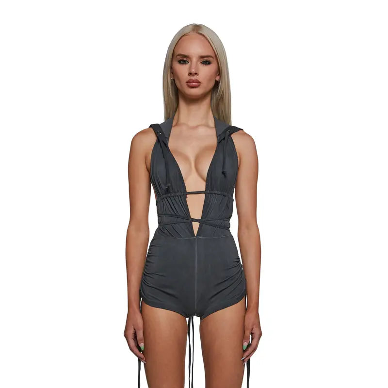 Downbeat Hooded Romper - Black