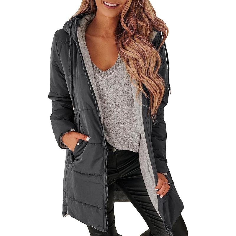 Imily Bela Womens Warm Puffer Down Jacket Hooded Winter Casual Lightweight Mid Quilted Coat with Pockets