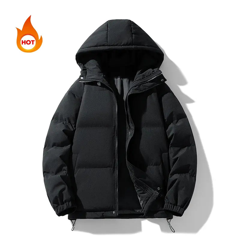 Men's Lightweight Hooded Puffer Coat Polyester, Vintage Fitted, Long Sleeve, Black/Plain Beige, Winter Warm, Cold Weather Protection, Casual Outerwear, Zippered Top for Daily & Business Casual Wear, Lightweight Puffer Coat